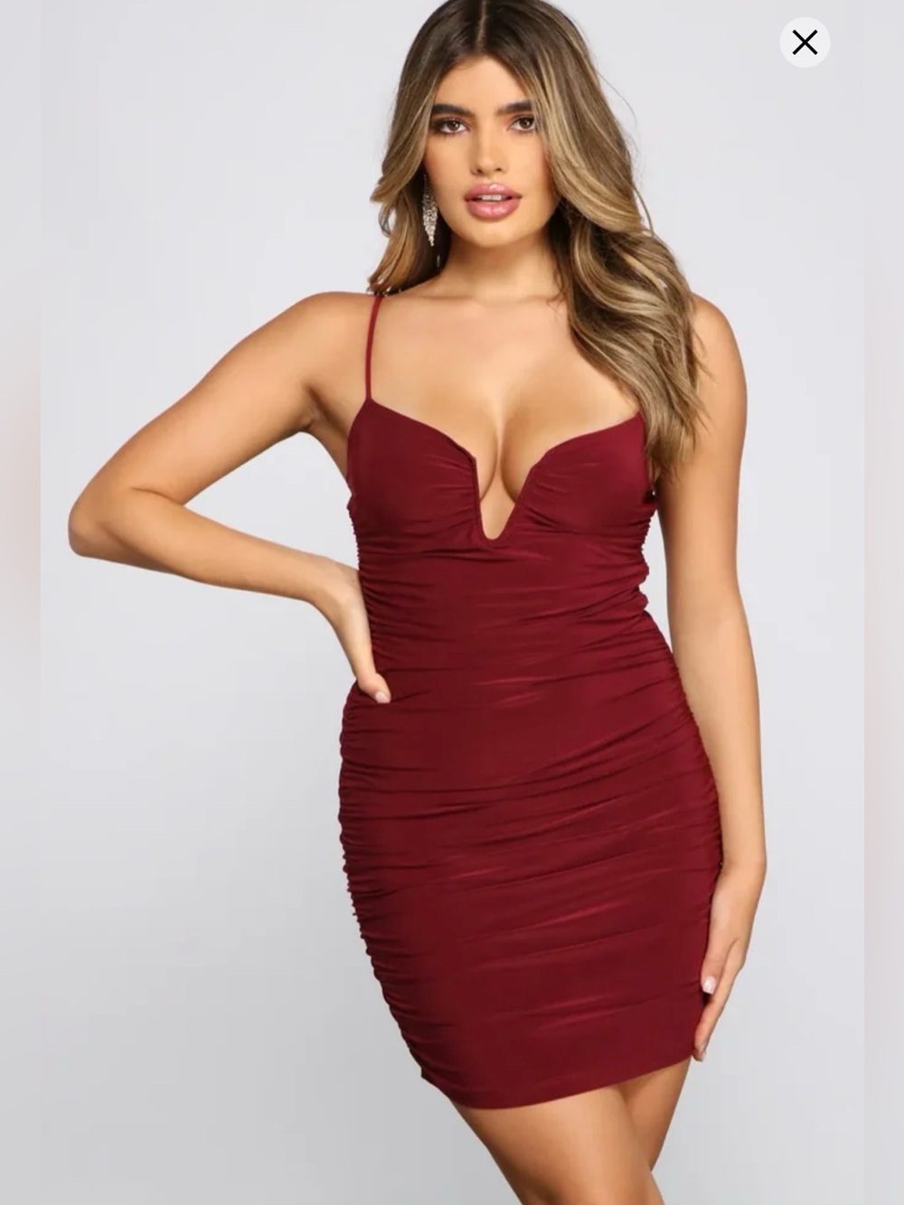 Windsor Hearts Racing Ruched Mini Dress Burgundy XS